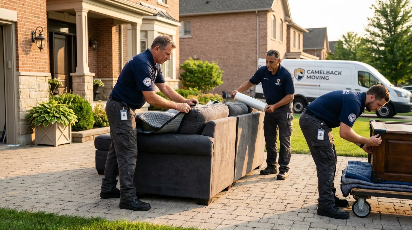 Large estate moving crew wrapping furniture in Portola Valley, CA
