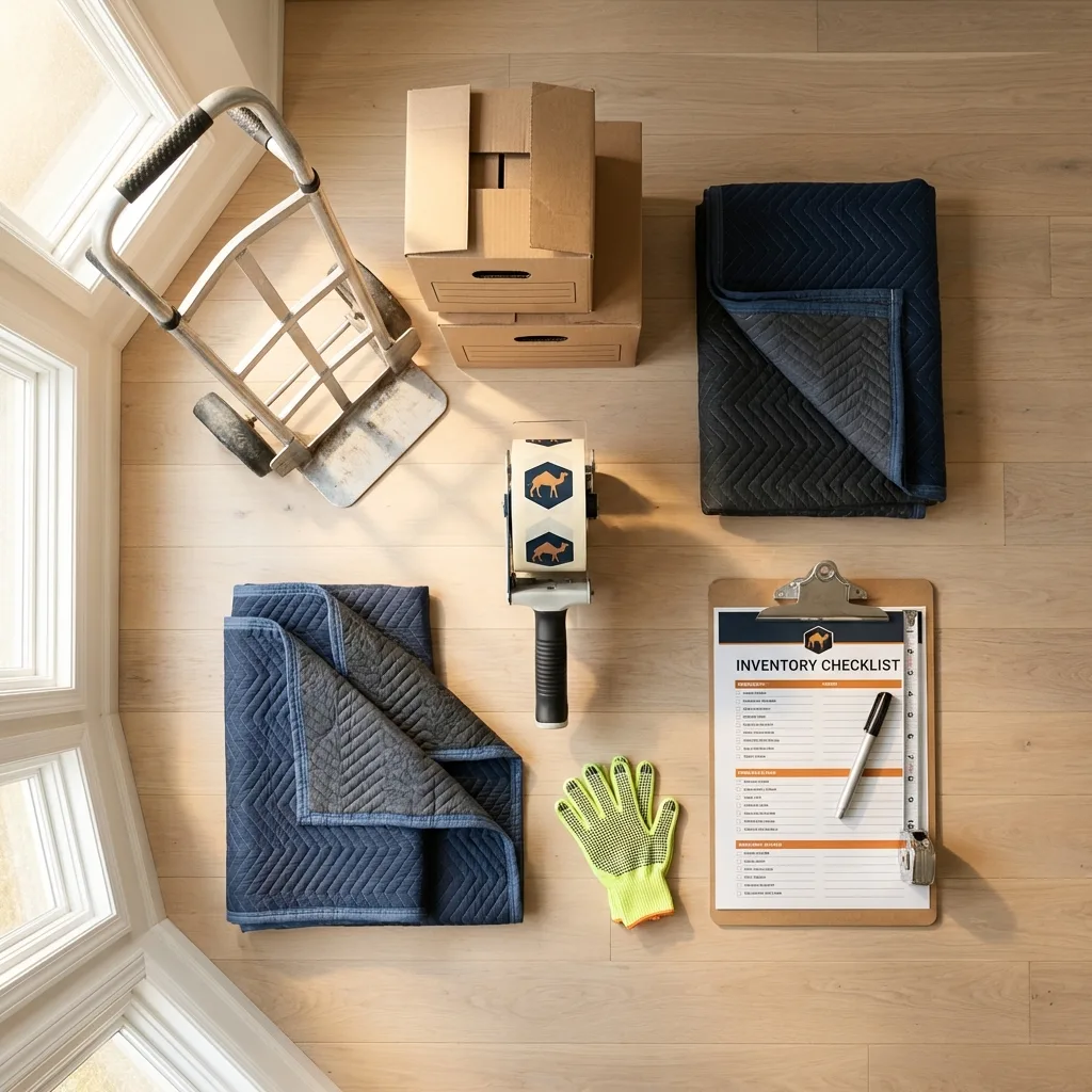 Professional moving supplies and packing materials layout for Portola Valley residential relocations
